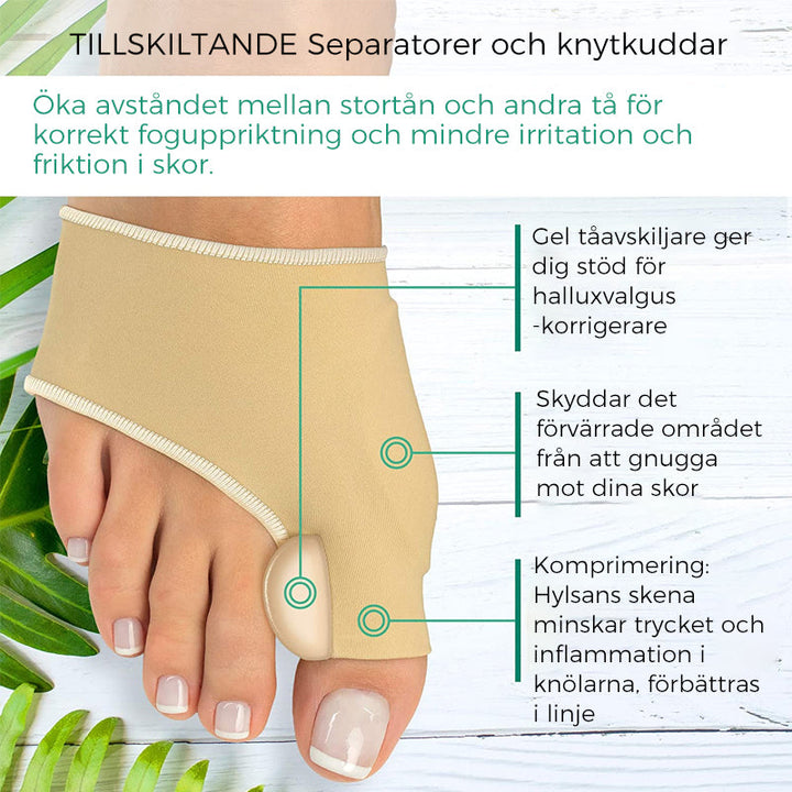 "Korrigerande silikonstrumpor för Hallux Valgus, unisex, med tåseparation i genomskinligt silikonmaterial."