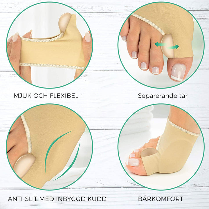 "Korrigerande silikonstrumpor för Hallux Valgus, unisex, med tåseparation i genomskinligt silikonmaterial."