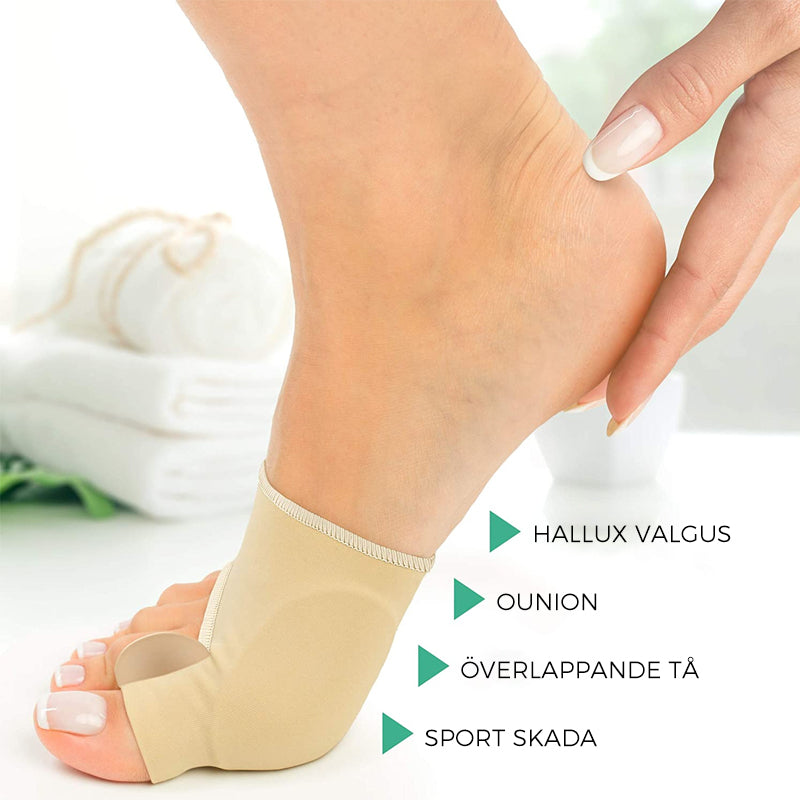 "Korrigerande silikonstrumpor för Hallux Valgus, unisex, med tåseparation i genomskinligt silikonmaterial."