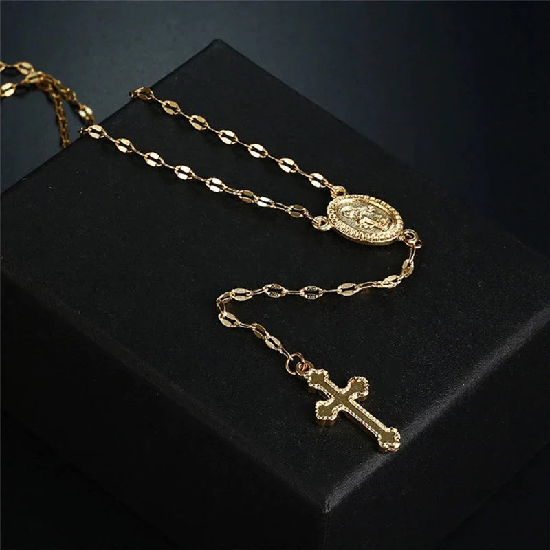 "Korshängsmycke halsband, tidlös elegans i guld, roseguld, silver, bärbart för män och kvinnor, 42+10+2 cm lång."