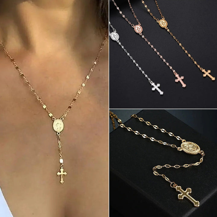 "Korshängsmycke halsband, tidlös elegans i guld, roseguld, silver, bärbart för män och kvinnor, 42+10+2 cm lång."