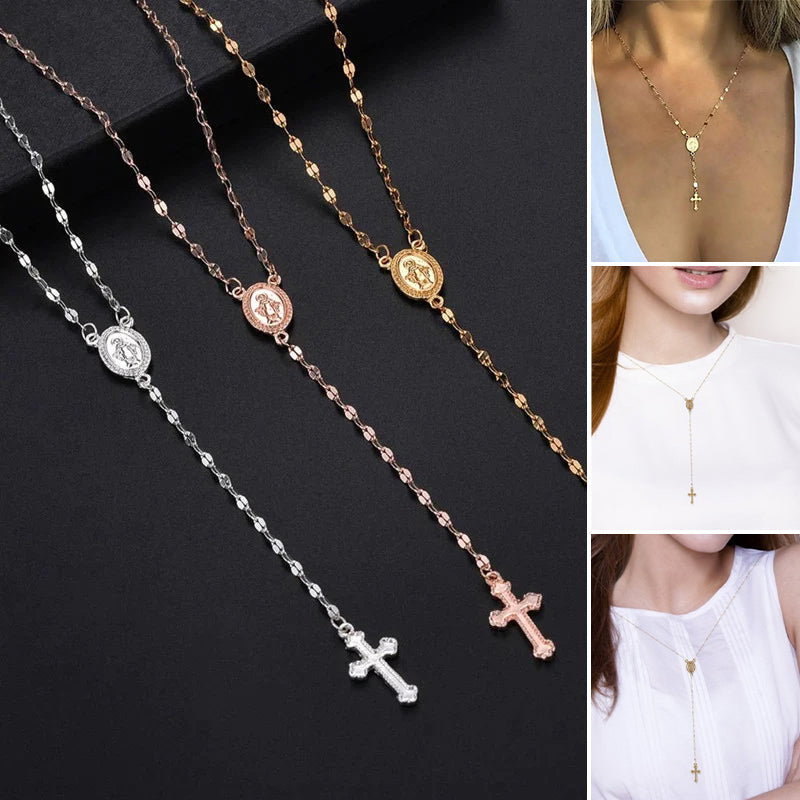 "Korshängsmycke halsband, tidlös elegans i guld, roseguld, silver, bärbart för män och kvinnor, 42+10+2 cm lång."