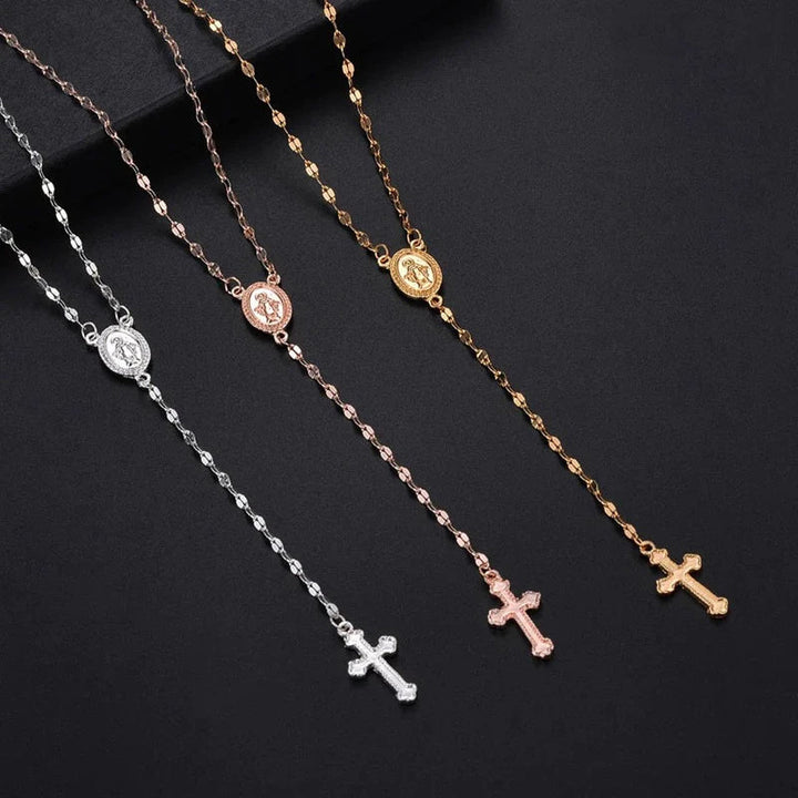"Korshängsmycke halsband, tidlös elegans i guld, roseguld, silver, bärbart för män och kvinnor, 42+10+2 cm lång."