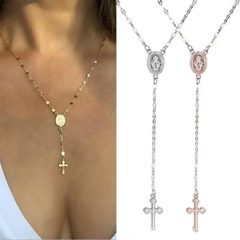 "Korshängsmycke halsband, tidlös elegans i guld, roseguld, silver, bärbart för män och kvinnor, 42+10+2 cm lång."