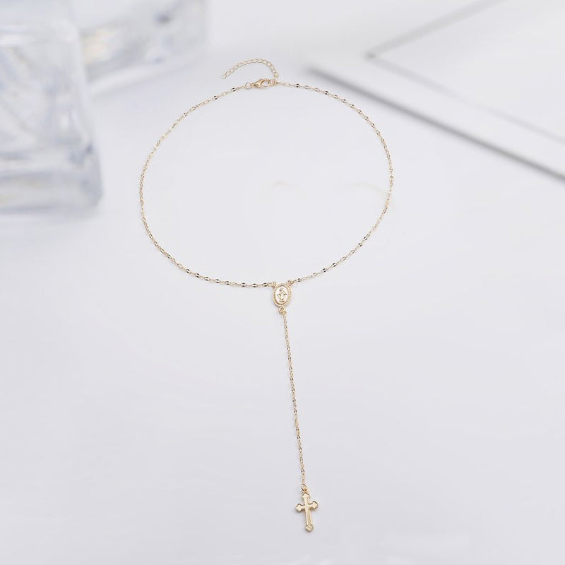 "Korshängsmycke halsband, tidlös elegans i guld, roseguld, silver, bärbart för män och kvinnor, 42+10+2 cm lång."