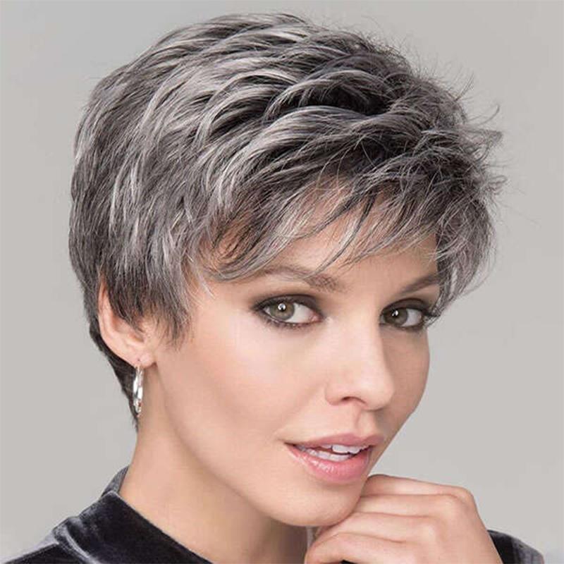 "Kort kemisk fiber peruk för kvinnor, glänsande och elegant look, naturlig stil, silkesmjukt och bekvämt bärande."