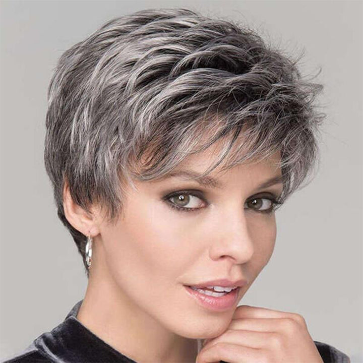 "Kort kemisk fiber peruk för kvinnor, glänsande och elegant look, naturlig stil, silkesmjukt och bekvämt bärande."