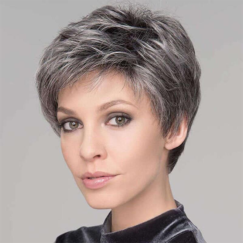 "Kort kemisk fiber peruk för kvinnor, glänsande och elegant look, naturlig stil, silkesmjukt och bekvämt bärande."