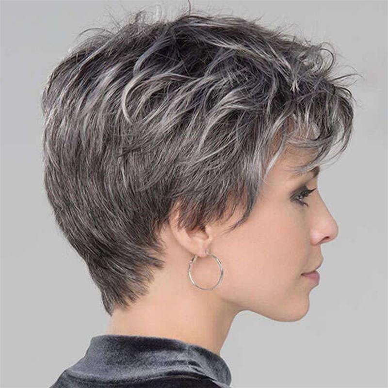 "Kort kemisk fiber peruk för kvinnor, glänsande och elegant look, naturlig stil, silkesmjukt och bekvämt bärande."