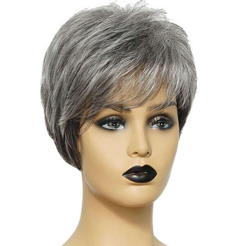 "Kort kemisk fiber peruk för kvinnor, glänsande och elegant look, naturlig stil, silkesmjukt och bekvämt bärande."