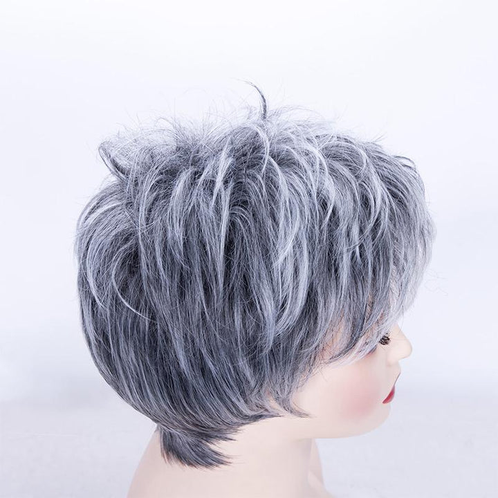 "Kort kemisk fiber peruk för kvinnor, glänsande och elegant look, naturlig stil, silkesmjukt och bekvämt bärande."