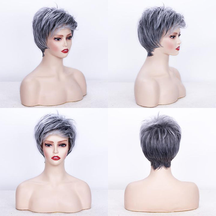 "Kort kemisk fiber peruk för kvinnor, glänsande och elegant look, naturlig stil, silkesmjukt och bekvämt bärande."