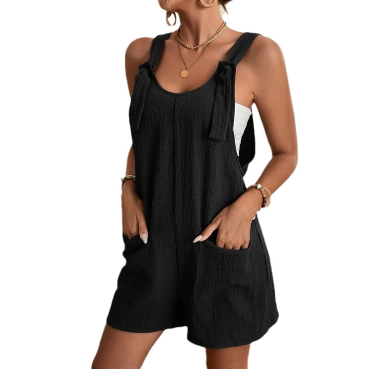 "Korta jumpsuits för kvinnor, avslappnad u-hals, justerbara remmar, vida ben, olika färger, bekväm stil för sommaren."