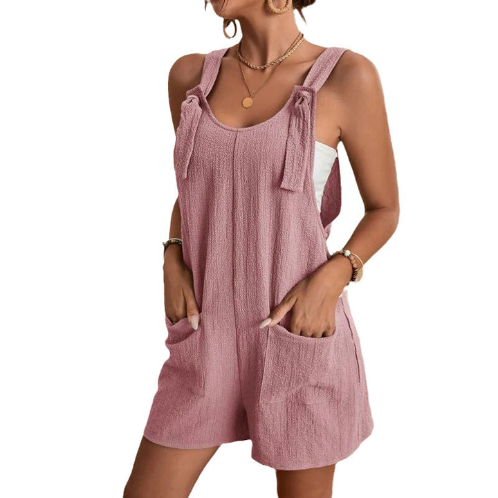 "Korta jumpsuits för kvinnor, avslappnad u-hals, justerbara remmar, vida ben, olika färger, bekväm stil för sommaren."