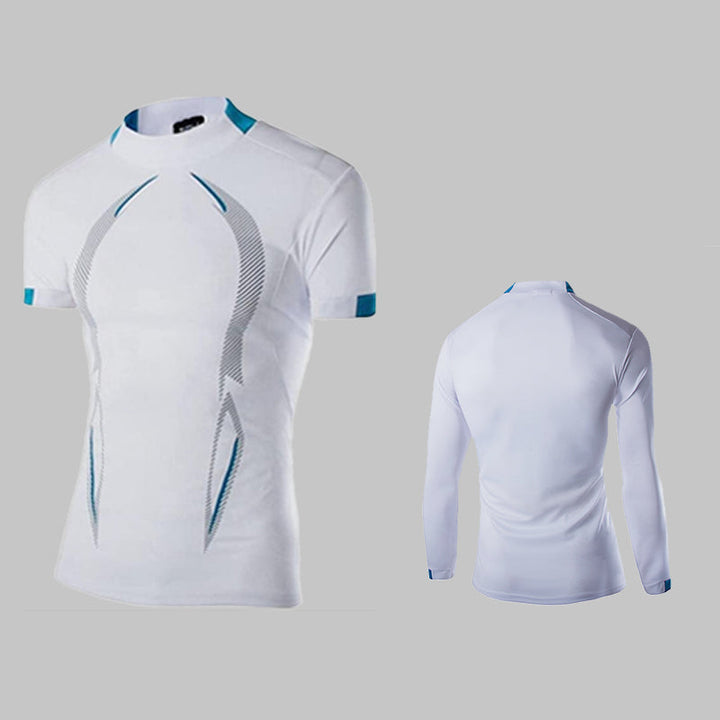 "Kortärmad elastisk sommar t-shirt för män, andas väl, framsida i blå nyans - perfekt för träning och avslappning."