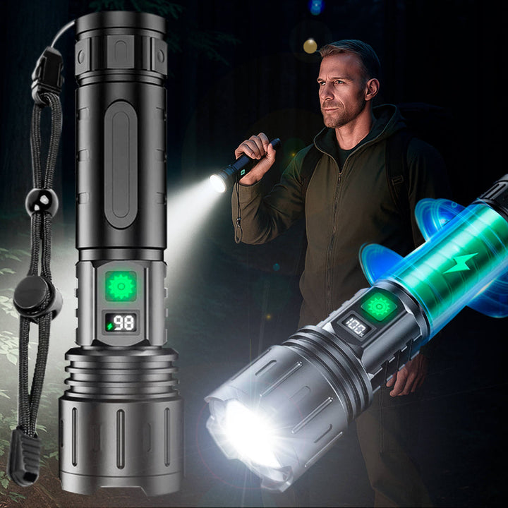 Kraftfull 100 000 lumen LED ficklampa för ultimata äventyr och mörka utomhusmiljöer.