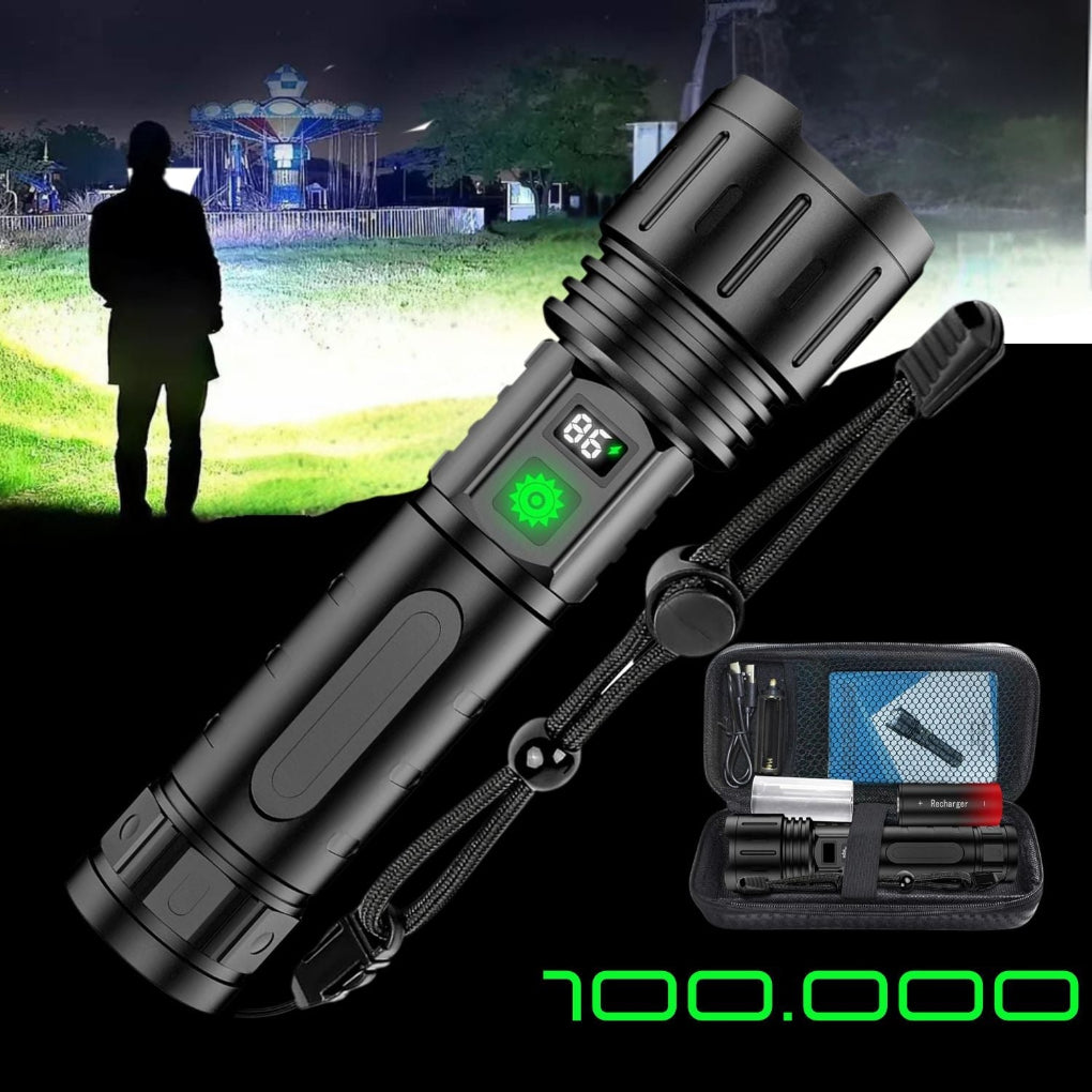Vattentålig 100 000 lumen ficklampa; en pålitlig nödlampa för all extrem belysning.