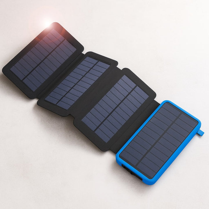 Praktisk powerbank solcellsladdare, oumbärlig för utomhus och camping. Snabbladdning för din mobil med solenergi.