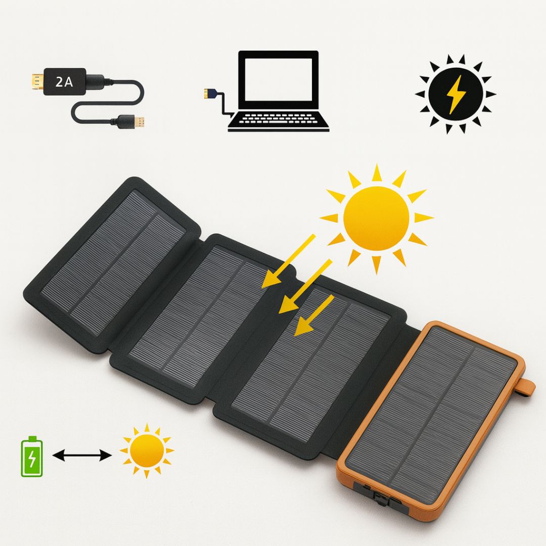 Solcellsladdare powerbank med snabbladdning, idealisk för utomhusbruk och resor. Tillförlitlig mobilaccessoar.