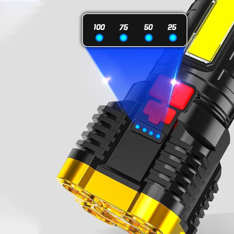 "Kraftfull vattentät ficklampa med stark ljusstyrka, ABS-konstruktion och USB-laddning för utomhusäventyr."