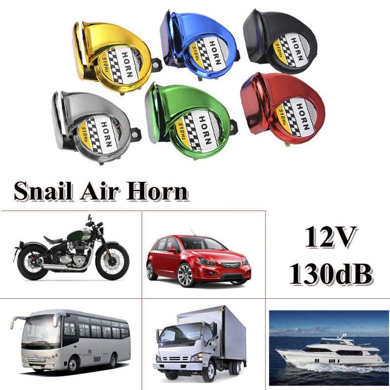 "Kraftfullt 12V signalhorn för bilar och motorcyklar, elegant snigeldesign, hög ljudstyrka, vädertåligt och enkelt att instal