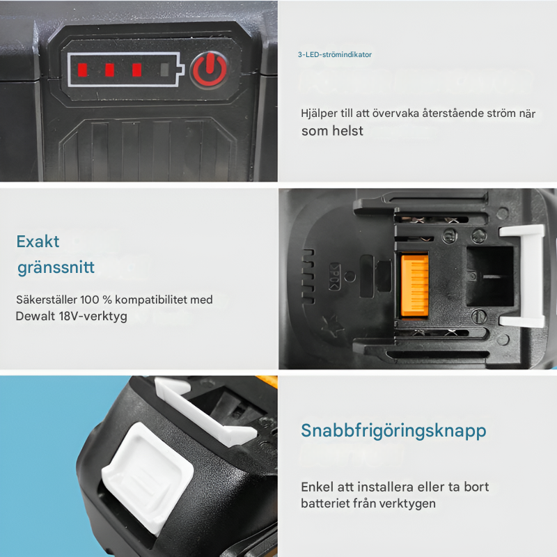 Universal 18V 8,0 Ah reservbatteri, uppladdningsbart litiumjon för kraftfulla elverktyg och hantverk.