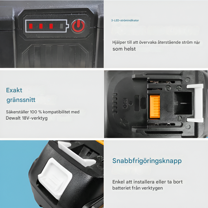 Universal 18V 8,0 Ah reservbatteri, uppladdningsbart litiumjon för kraftfulla elverktyg och hantverk.