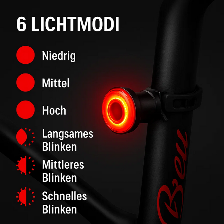 Cykelbelysning med varningsljus & bromsljus. Essential för racercykel och säkerhet i mörker.