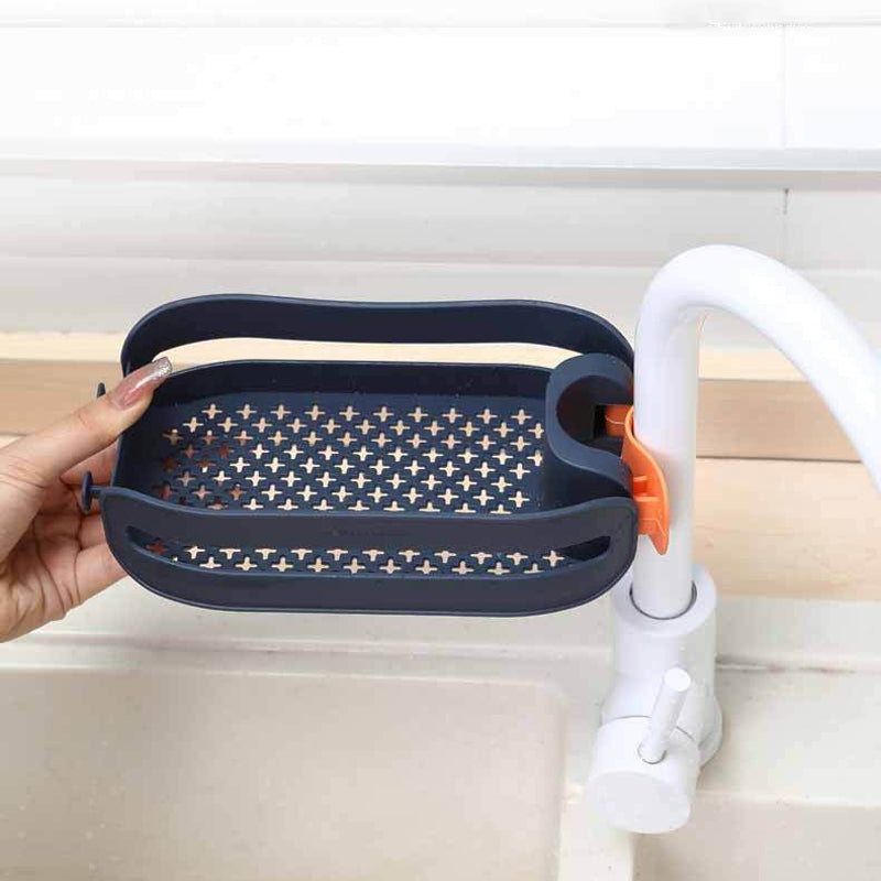 "Kranhylla i plast för köksblandare med dräneringshål, enkel montering, i flera färger för effektiv förvaring."