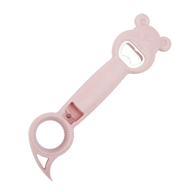 "Kreativ 4-i-1 multifunktions-flasköppnare i rostfritt stål, ergonomisk design, vit, blå, rosa, lila färger."