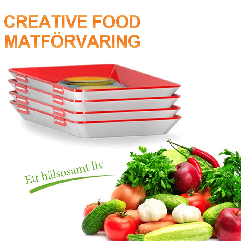 "Kreativ matförvaring för köket, elastisk täckning, hållbar, miljövänlig, ergonomisk design, kylskåpsvänlig."