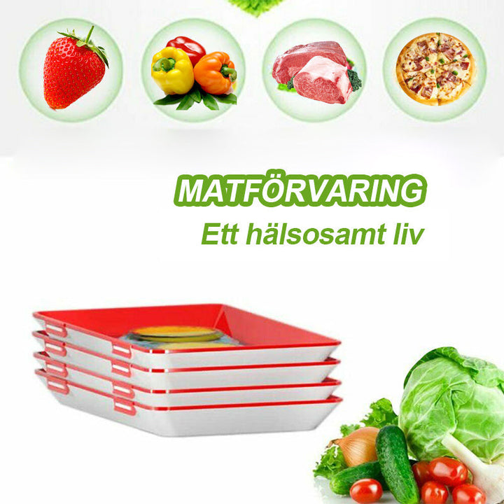 "Kreativ matförvaring för köket, elastisk täckning, hållbar, miljövänlig, ergonomisk design, kylskåpsvänlig."