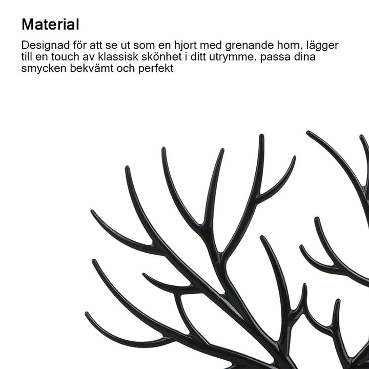 "Kreativt smyckeställ som hjorthorn; eleganta grenar för smycken, finns i svart, vit, röd, rosa. Heminredning med stil."