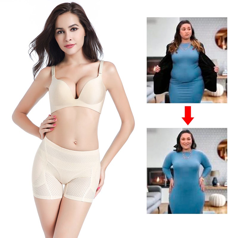 "Kvinna falsk trosa med svampdyna för höfterna; formande, sexig design i beige för en förförisk siluett."