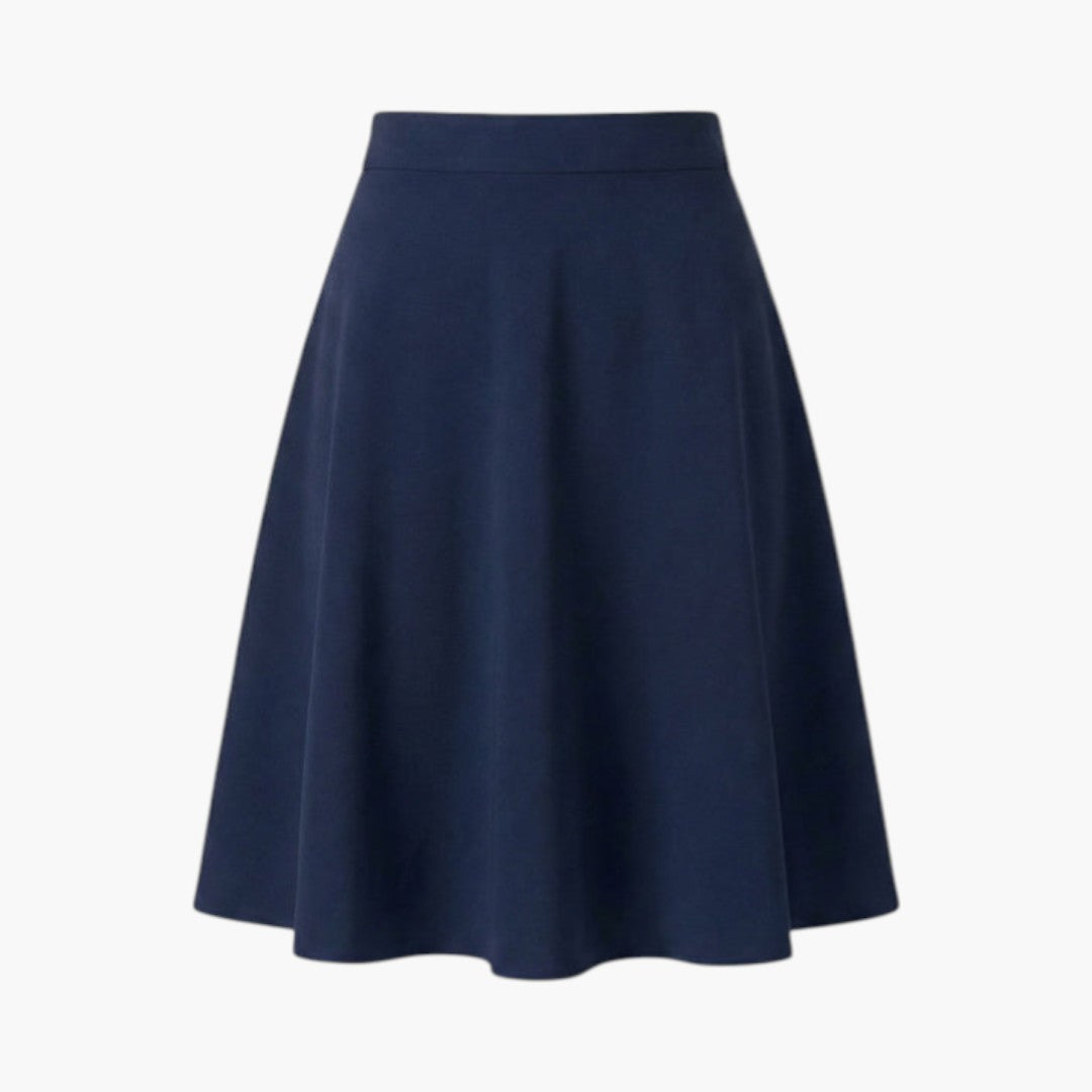 Elegant knälång kjol med hög midja. Klassisk silhuett för kvinnors stil.