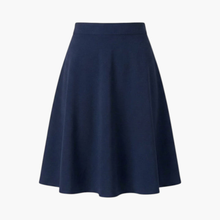 Elegant knälång kjol med hög midja. Klassisk silhuett för kvinnors stil.