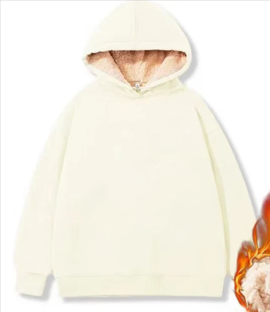 Damjacka i fleece med huva, idealisk för att hålla sig varm och bekväm utomhus under höst och vinter.