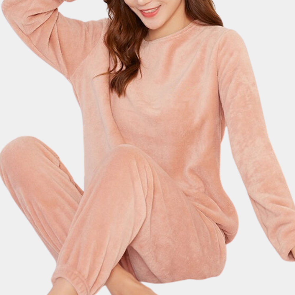 Höstmode: Tvådelad bekväm hemmakläder set i grå fleece för kvinnor, perfekt för vardagskläder.