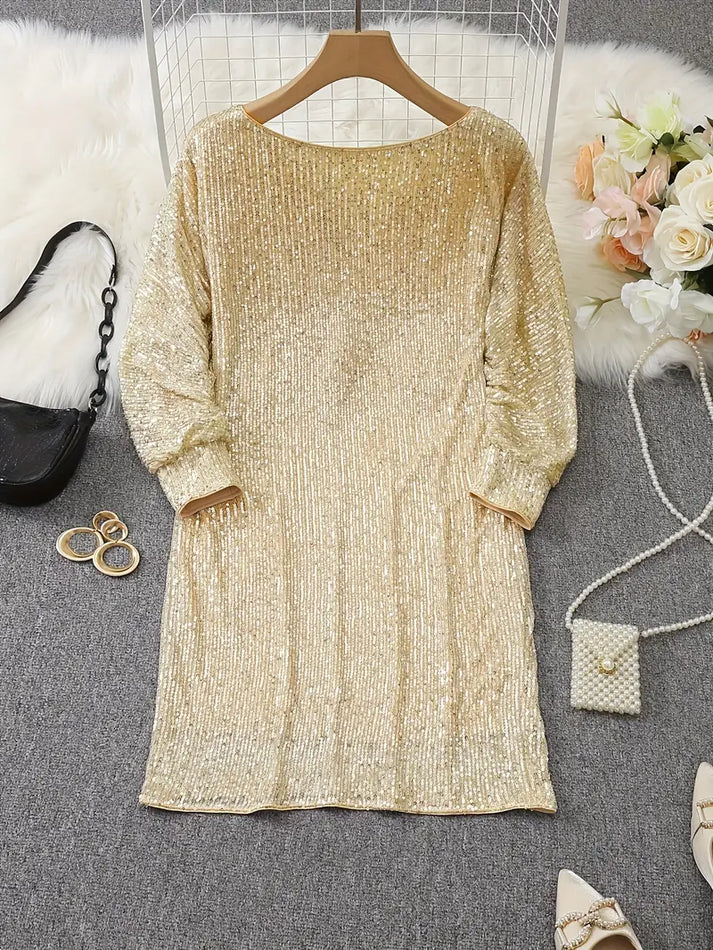 Miniklänning i paljett, off-shoulder design för kvinnor, perfekt sommarfest och eleganta event.