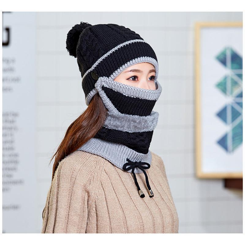 "Kvinnor vintermössa och halsduk set, onesize, fyra-i-ett-design, beige färg, varm ullblandning för vintern"