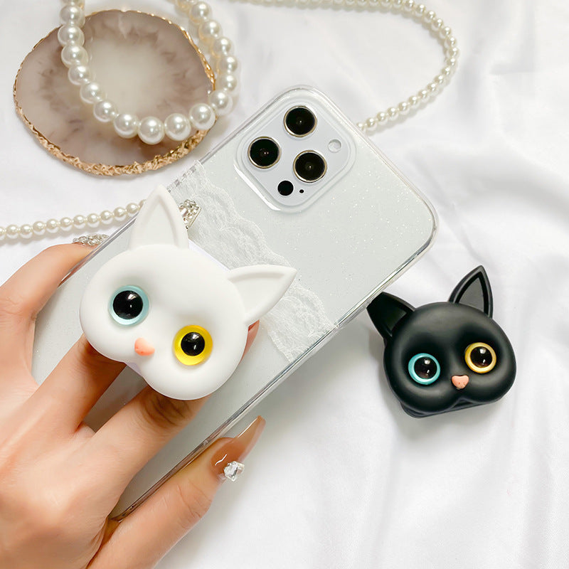"Kvinnors 3D söt katt-telefonhållare med minispegel, rosa design, multifunktionell, hållbar ABS-material."