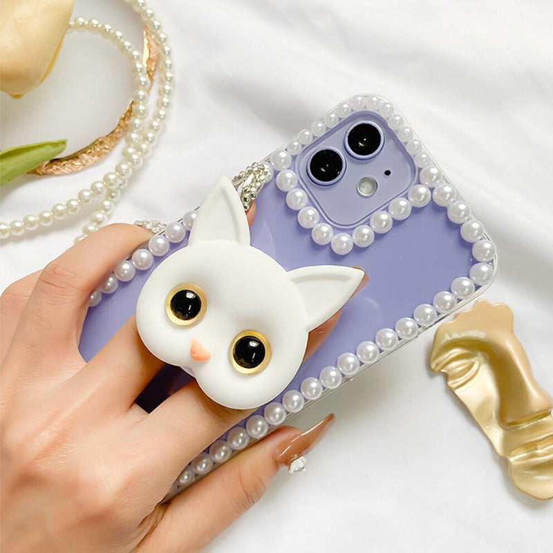 "Kvinnors 3D söt katt-telefonhållare med minispegel, rosa design, multifunktionell, hållbar ABS-material."