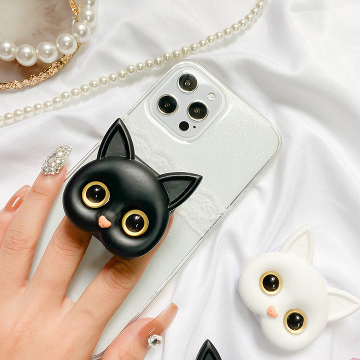 "Kvinnors 3D söt katt-telefonhållare med minispegel, rosa design, multifunktionell, hållbar ABS-material."