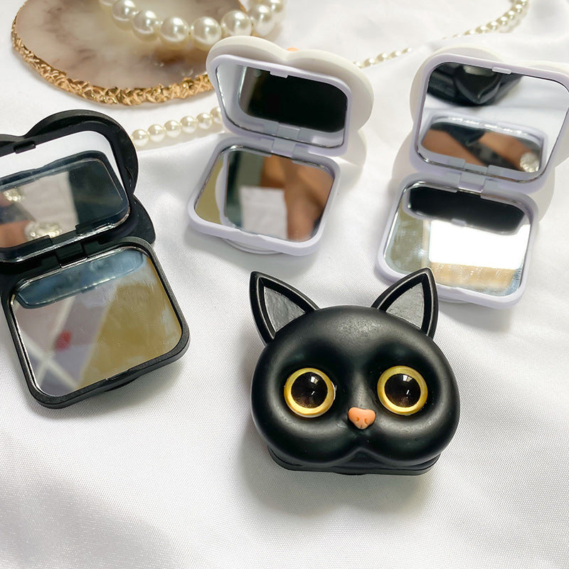 "Kvinnors 3D söt katt-telefonhållare med minispegel, rosa design, multifunktionell, hållbar ABS-material."
