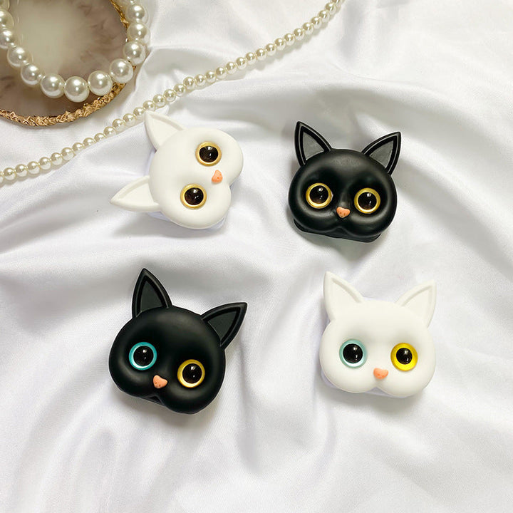 "Kvinnors 3D söt katt-telefonhållare med minispegel, rosa design, multifunktionell, hållbar ABS-material."