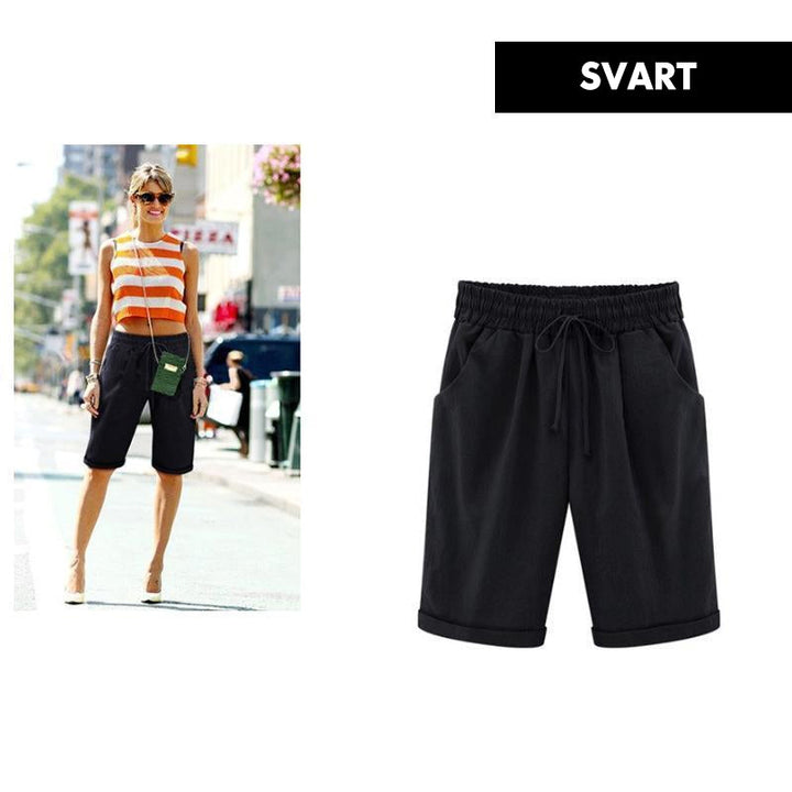 "Kvinnors avslappnade sommarshorts i polyester, löst sittande, olika färger, perfekt för vår och sommar."