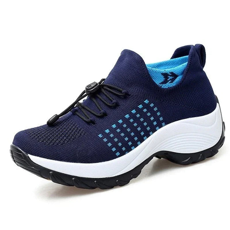 Kvinnors bekväma sneakers i blått, idealiska för långa dagar med maximal komfort och stöd.