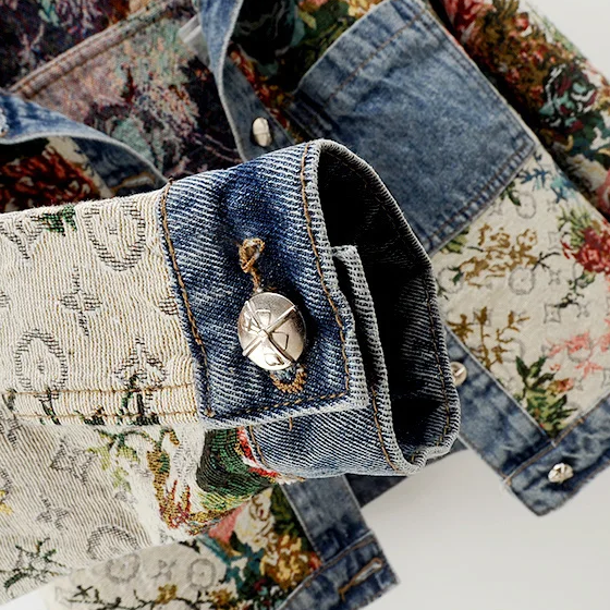 Kvinnors mode, snygg blommig jeansjacka med knappar, mångsidig vardagsjacka i denim