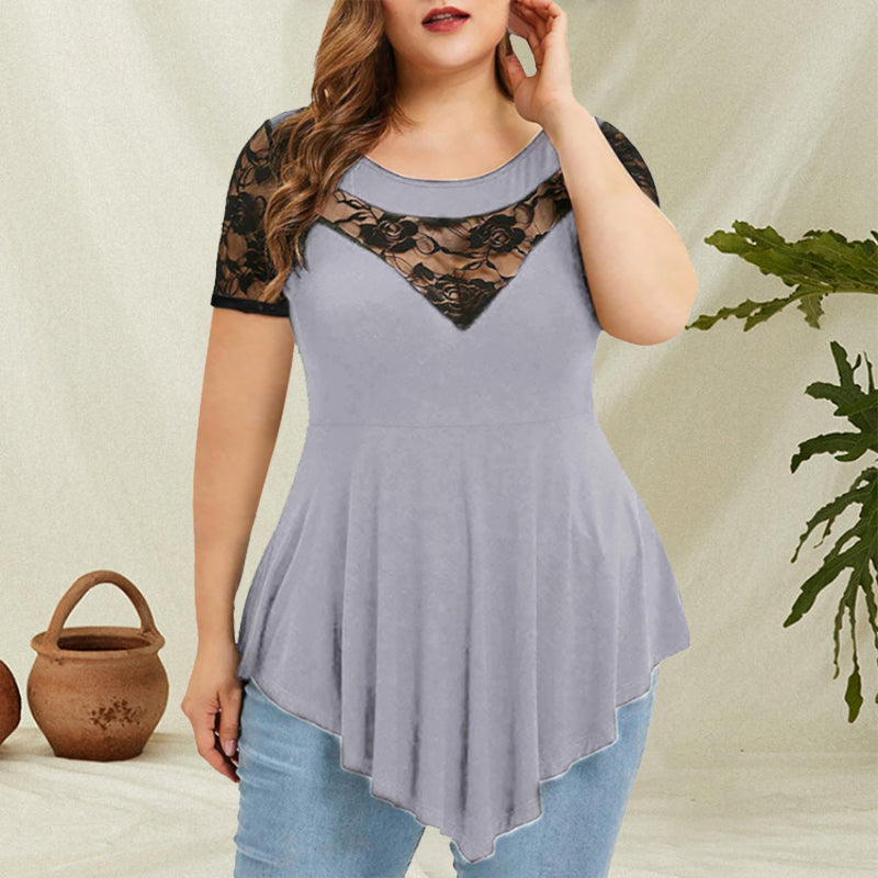 "Kvinnors blommig spetsblus kort ärm, elegant design, perfekt för sommarens tillfällen, feminin och sofistikerad look."
