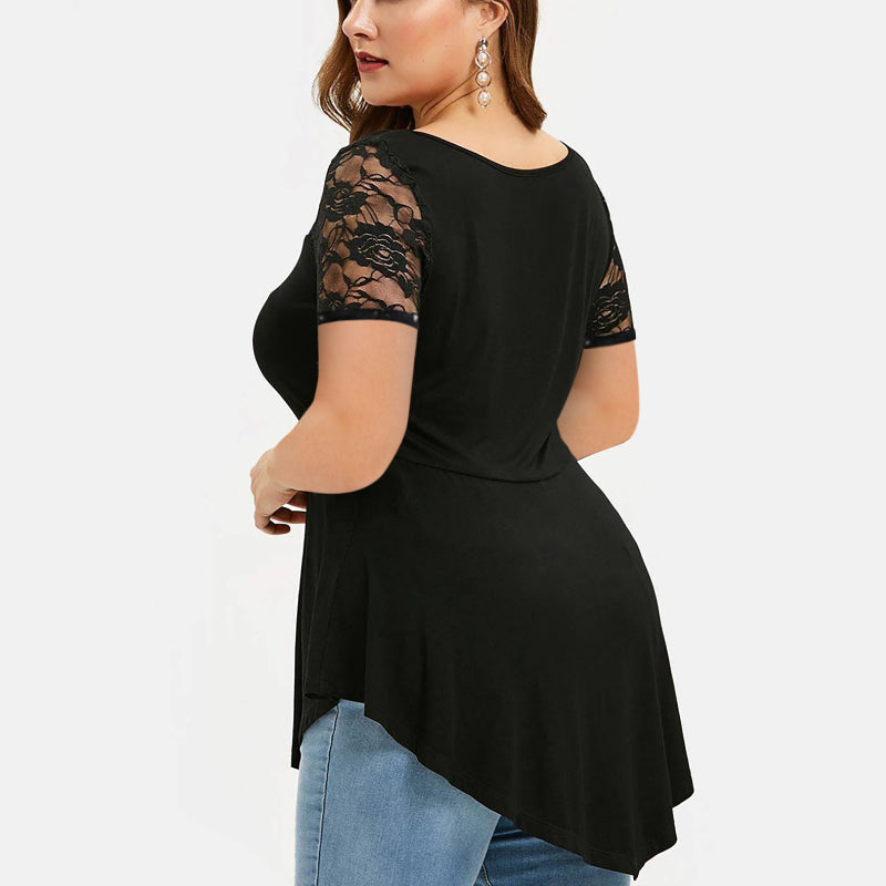 "Kvinnors blommig spetsblus kort ärm, elegant design, perfekt för sommarens tillfällen, feminin och sofistikerad look."
